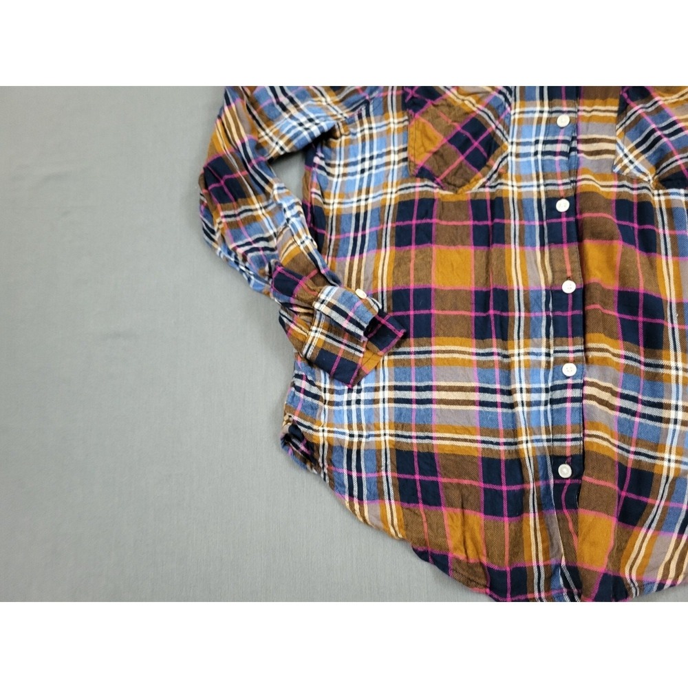 Lucky Brand Plaid Flannel Button Up Shirt Women M Medium Long Sleeve Blue Pink - Picture 13 of 14